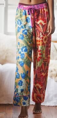 Anthropologie Roeqiya Fris Garden Bloom Flannel Pajama Pants XS Orange Blue